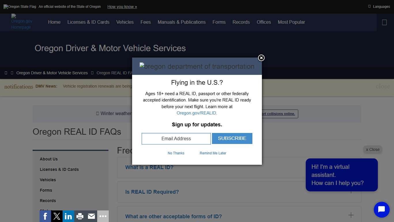 Oregon Department of Transportation : Oregon REAL ID FAQs : Oregon Driver & Motor Vehicle Services : State of Oregon