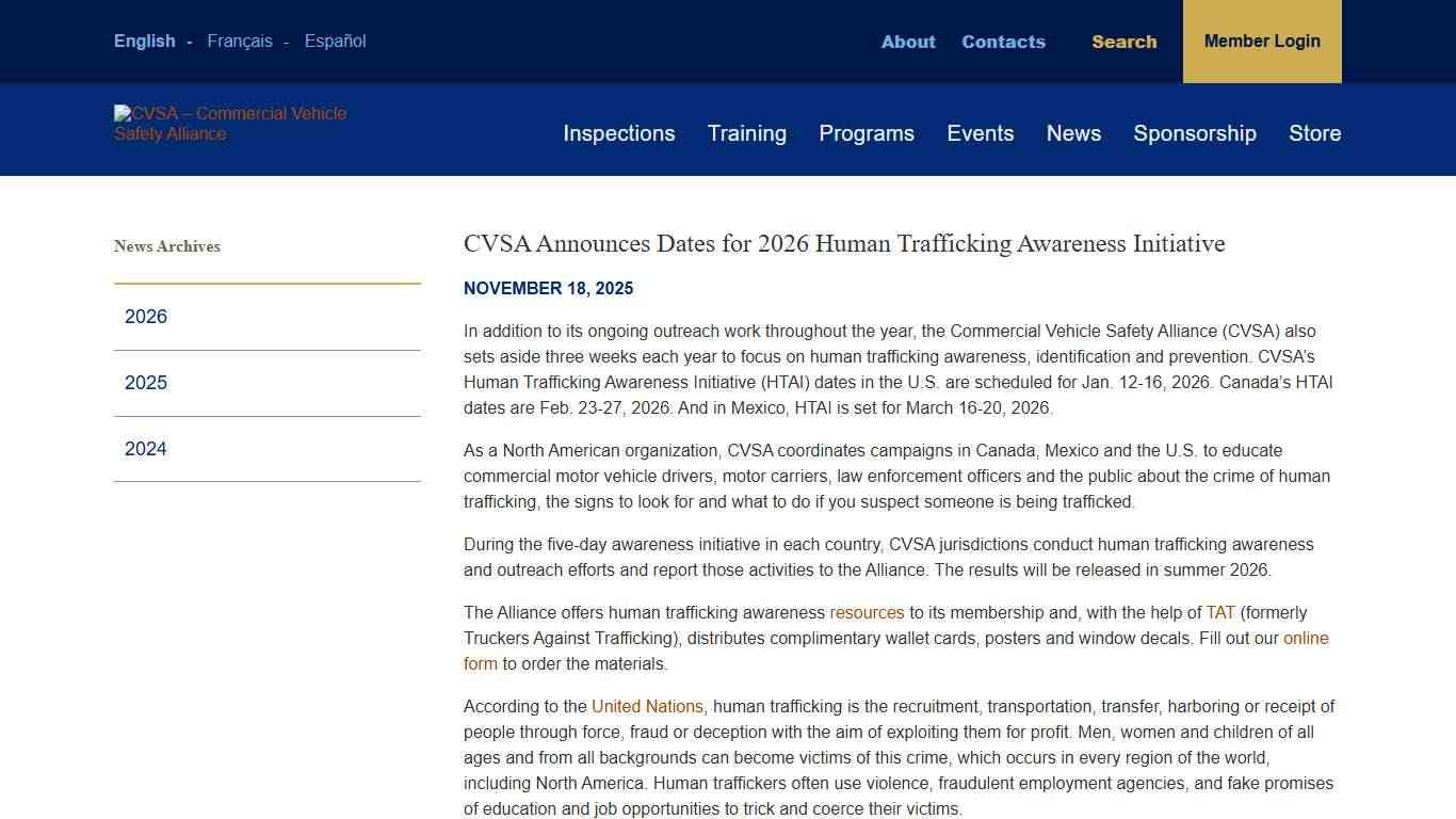 CVSA Announces Dates for 2026 Human Trafficking Awareness Initiative - CVSA – Commercial Vehicle Safety Alliance